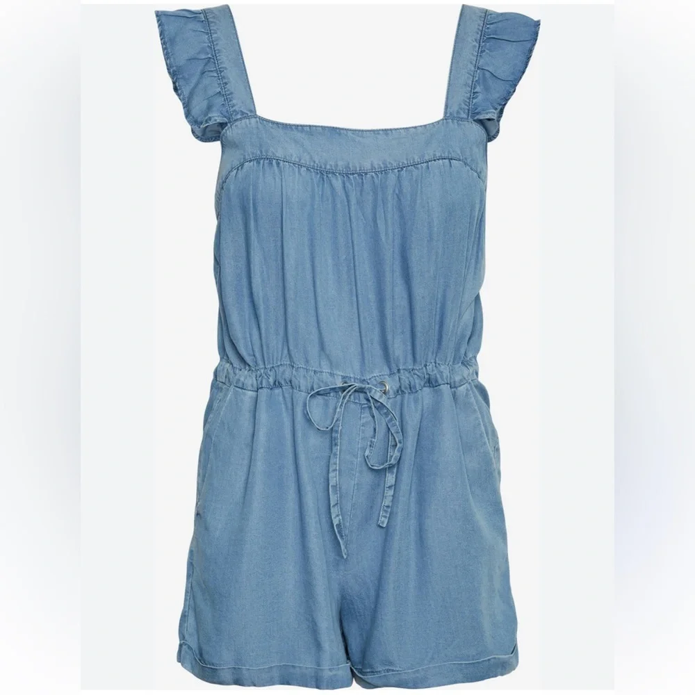 Vero Moda Blue Denim Ruffle Romper - Picture 2 of 8